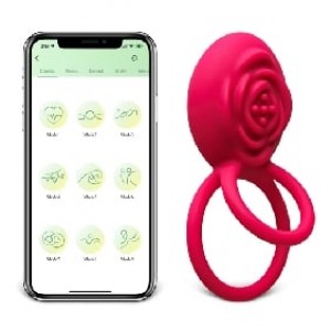 APP Compatible, Double Vibrating Cock Ring, 9 Function, Clitoral Vibration, Silicone, Waterproof, Rechargeable, MAGENTA